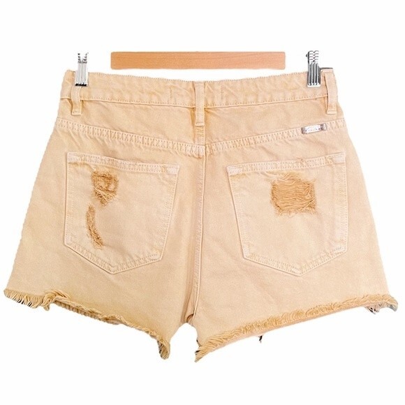 KanCan High Waist Distressed Denim Jean Shorts Mustard Yellow Women’s Size Small - Picture 3 of 12